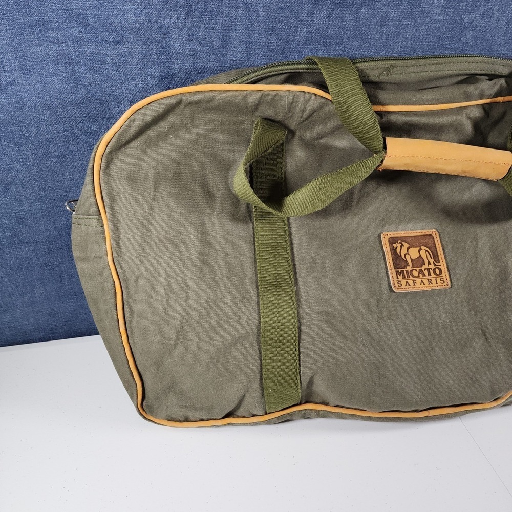 Micato Safaris Green Large Duffle Bag Canvas Olive Green Lion Logo - Picture 2 of 13
